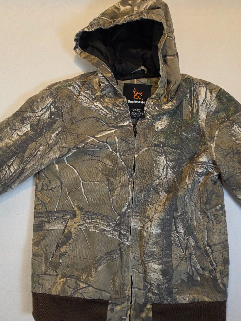 Bushmaster Realtree Camo Hooded Canvas Jacket Youth Size M 8/10 Hunting Outdoors